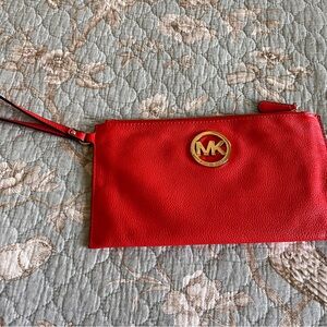 Michael Kors Vibrant Red Wristlet with Gold Emblem